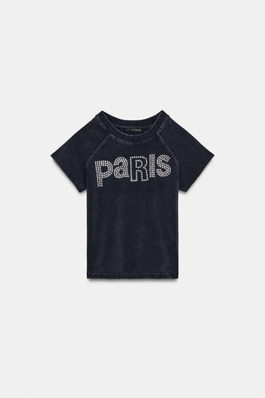 FADED T-SHIRT WITH STUDS - Charcoal by Zara