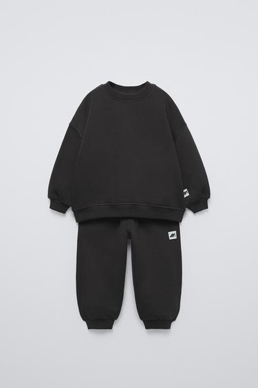 Zara LABEL SWEATSHIRT AND JOGGERS MATCHING SET - Black