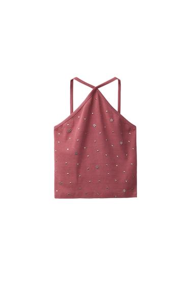 TOP CUELLO HALTER TACHAS - GRANATE de Zara