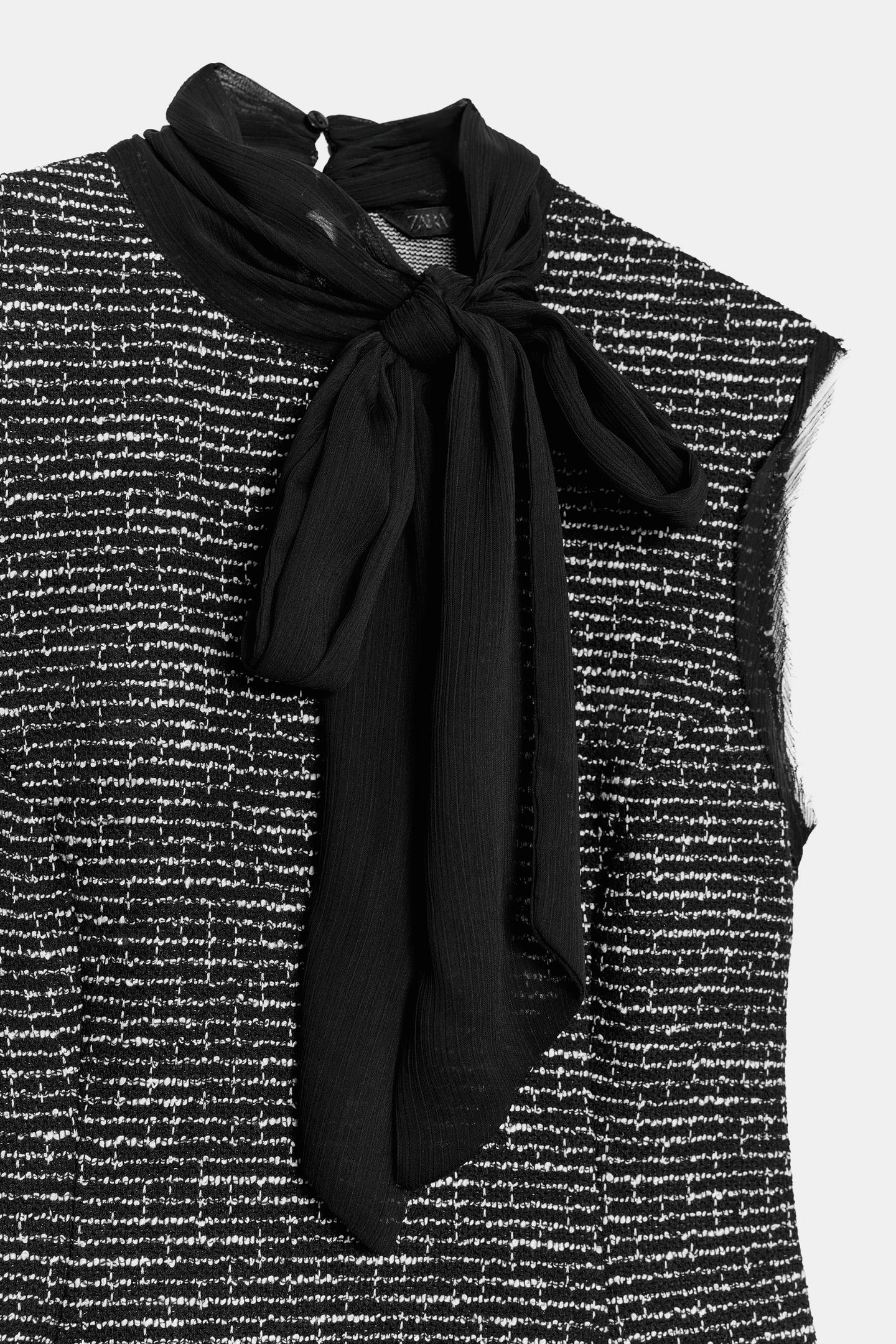 Женский топ Zara Combined Textured Bow Top, цвет: Чёрный / Белый — фото 9