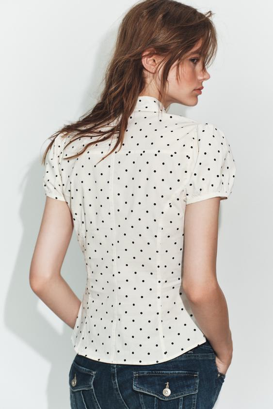 タイディテール ポプリン トップス - エクリュ/ブラック | ZARA Japan 