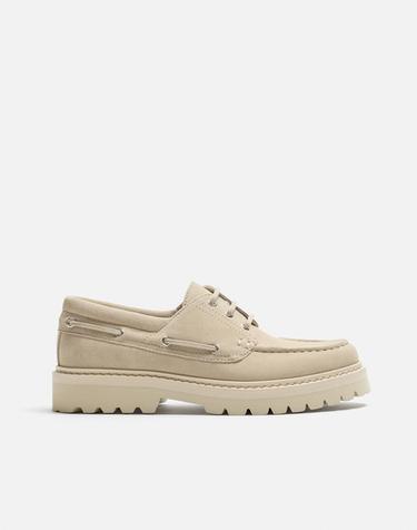 LEATHER DECK SHOES - Ecru White by Zara