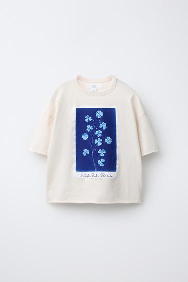 تيشرت بطبعة رسومات زهرية - خَام الخاص بـ Zara - صورة 0