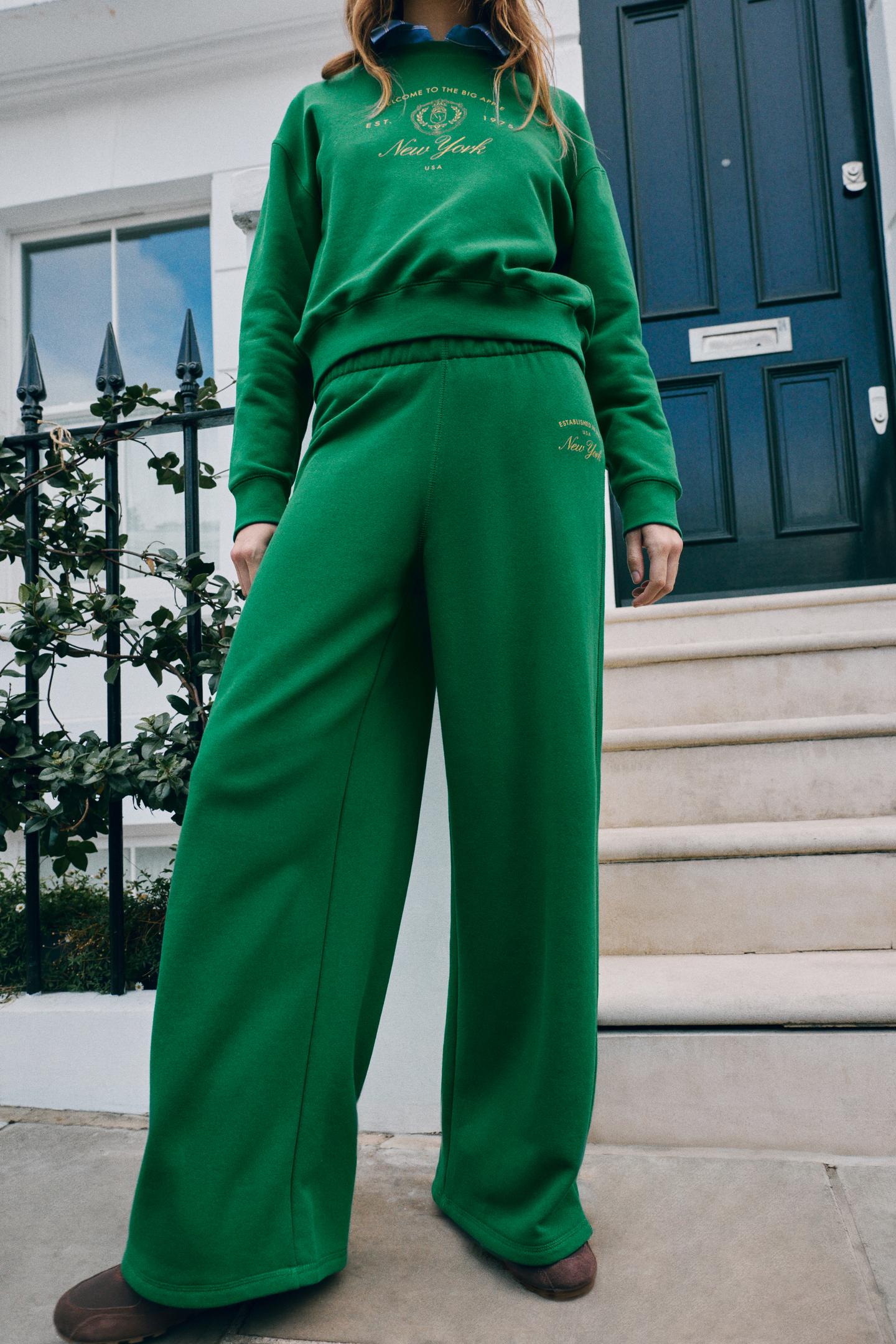 Женские брюки Zara New York Fleece, цвет: Зелёный — фото 2
