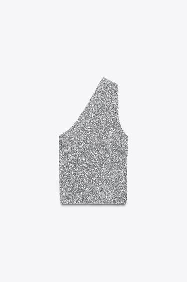 ASYMMETRIC SEQUIN TOP - Silver by Zara - Image 5