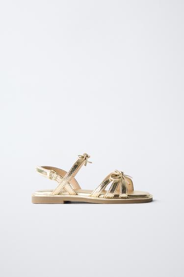 Zara METALLIC BOW SANDALS - Gold