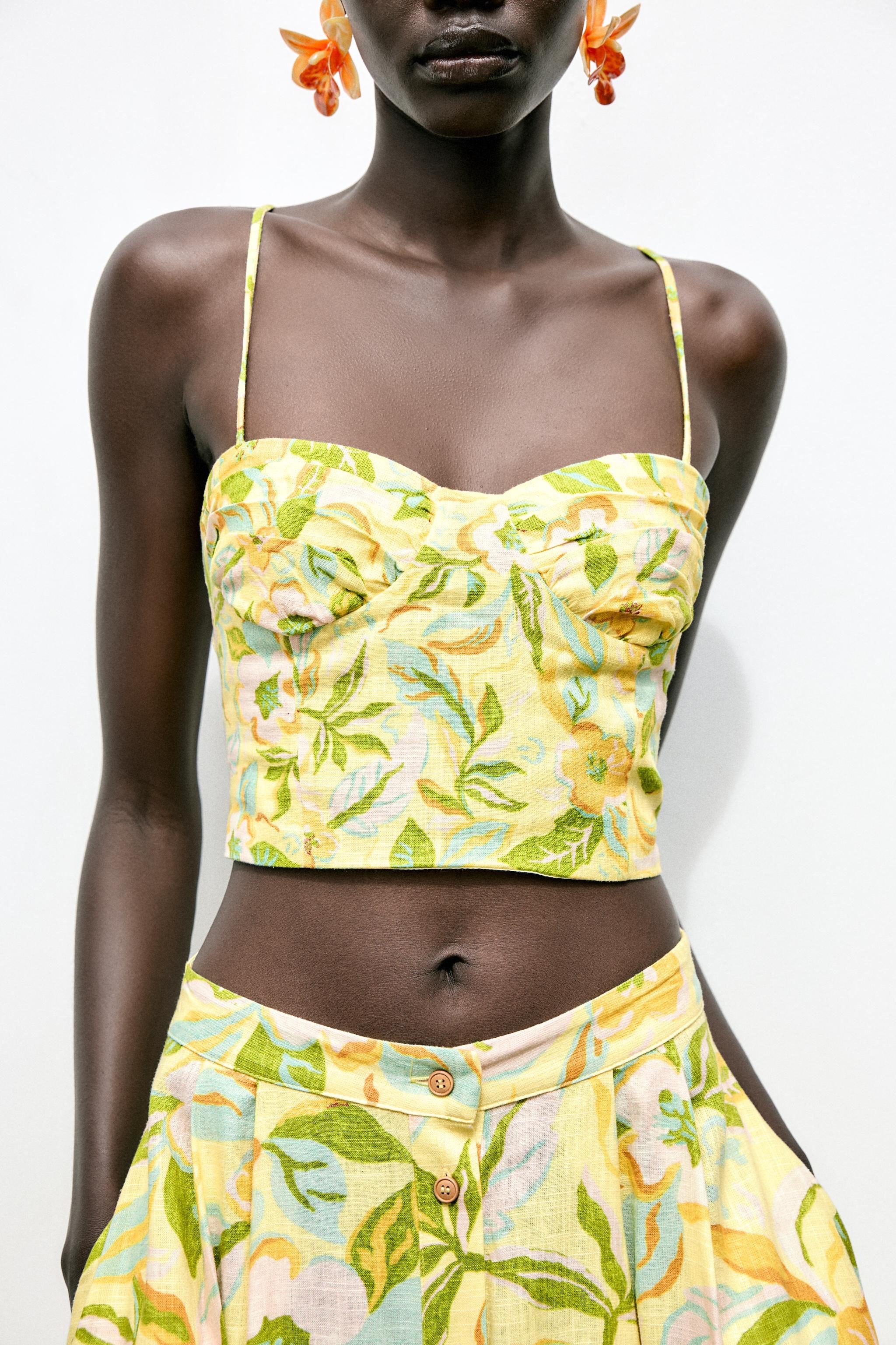 PRINTED LINEN CROP TOP