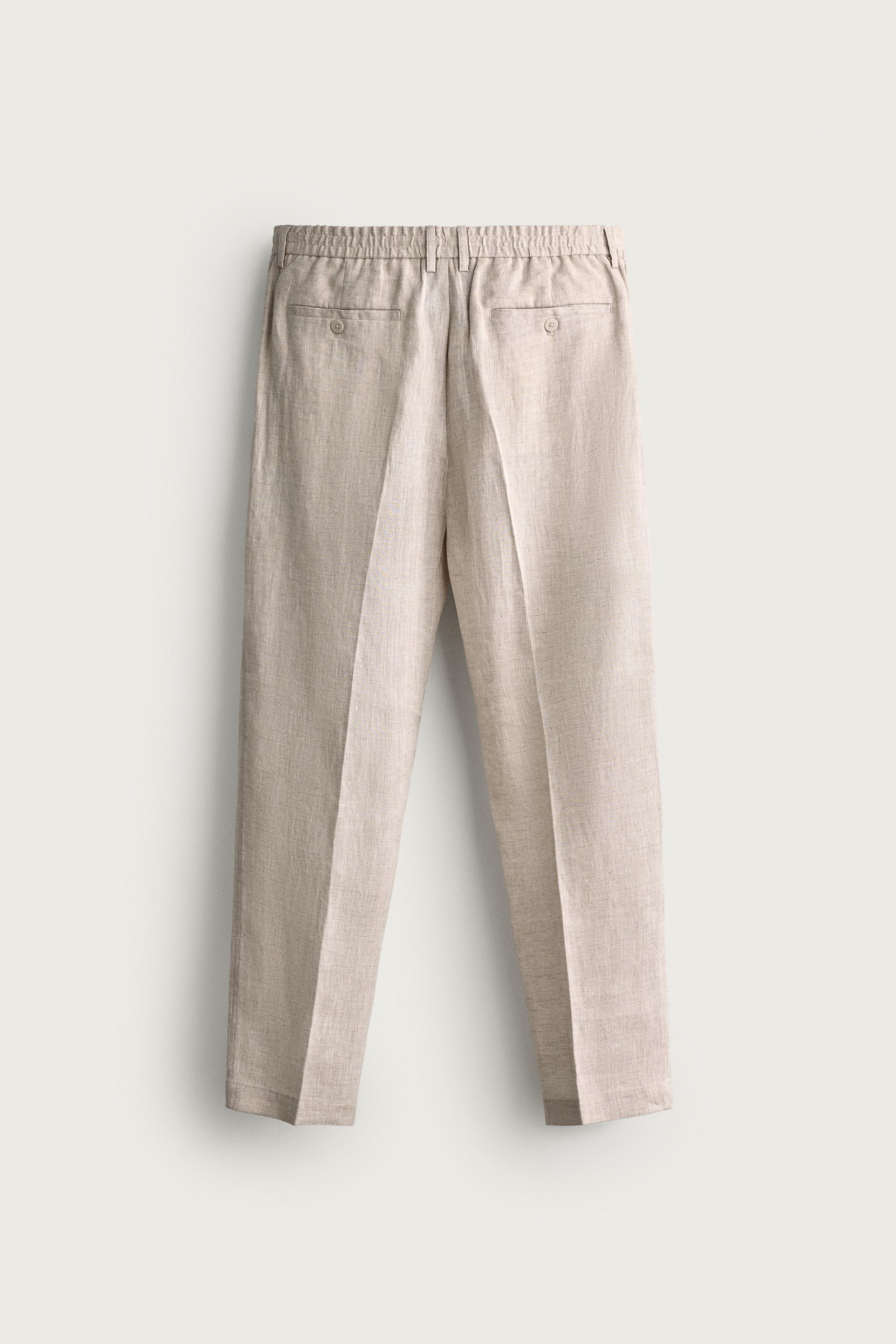 100% LINEN REGULAR FIT PANTS