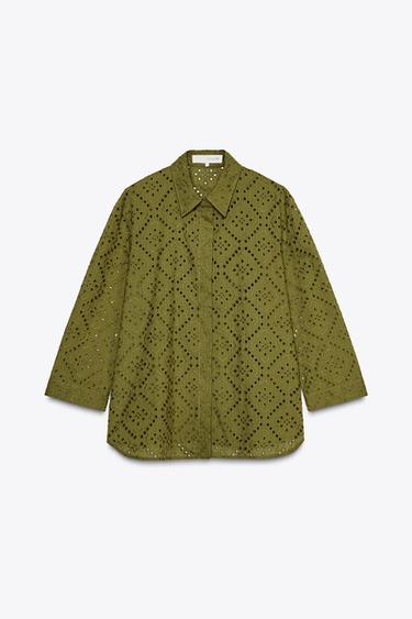 ZW COLLECTION CUTWORK EMBROIDERY SHIRT - Olive green by Zara