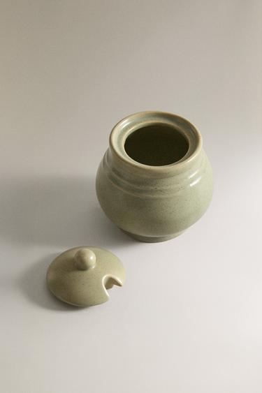 STONEWARE SUGAR BOWL - GREENISH by Zara - Image 1