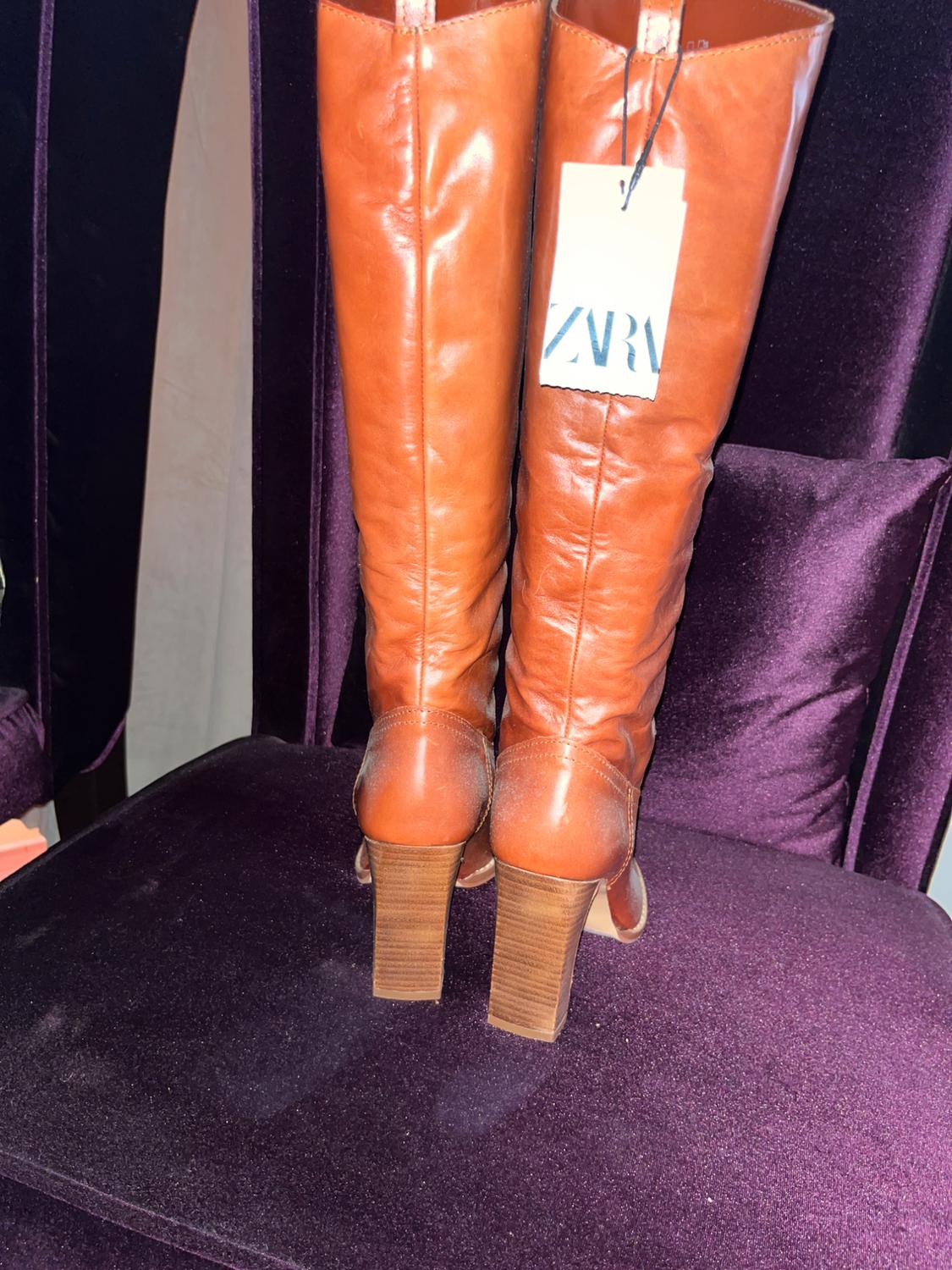 ZW COLLECTION LEATHER COGNAC BOOTS. - Image 2