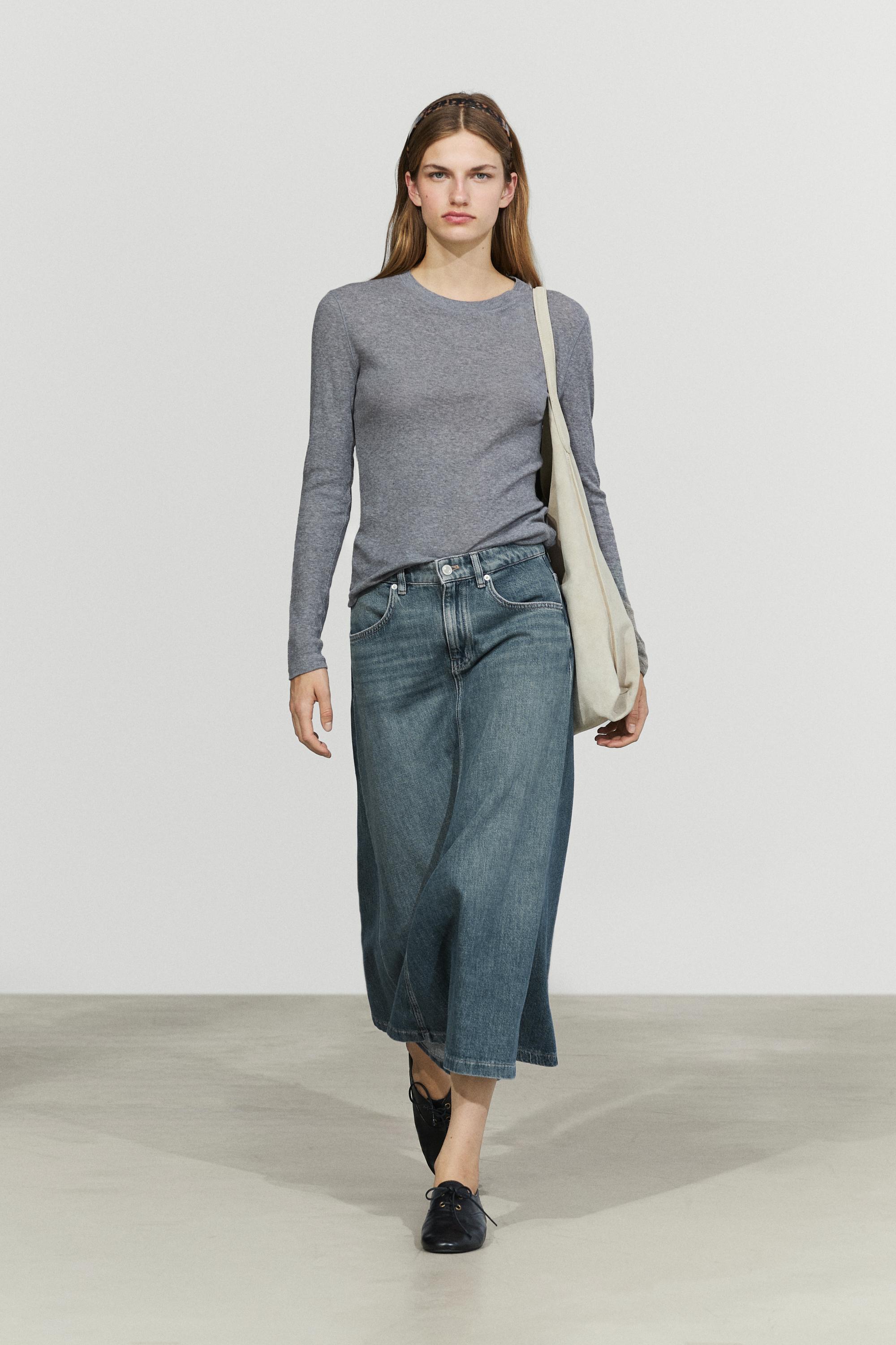 Jupe midi flare en jean