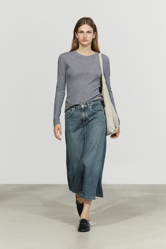 Falda midi flare fit denim - Azul medio de Zara - Imagen 0