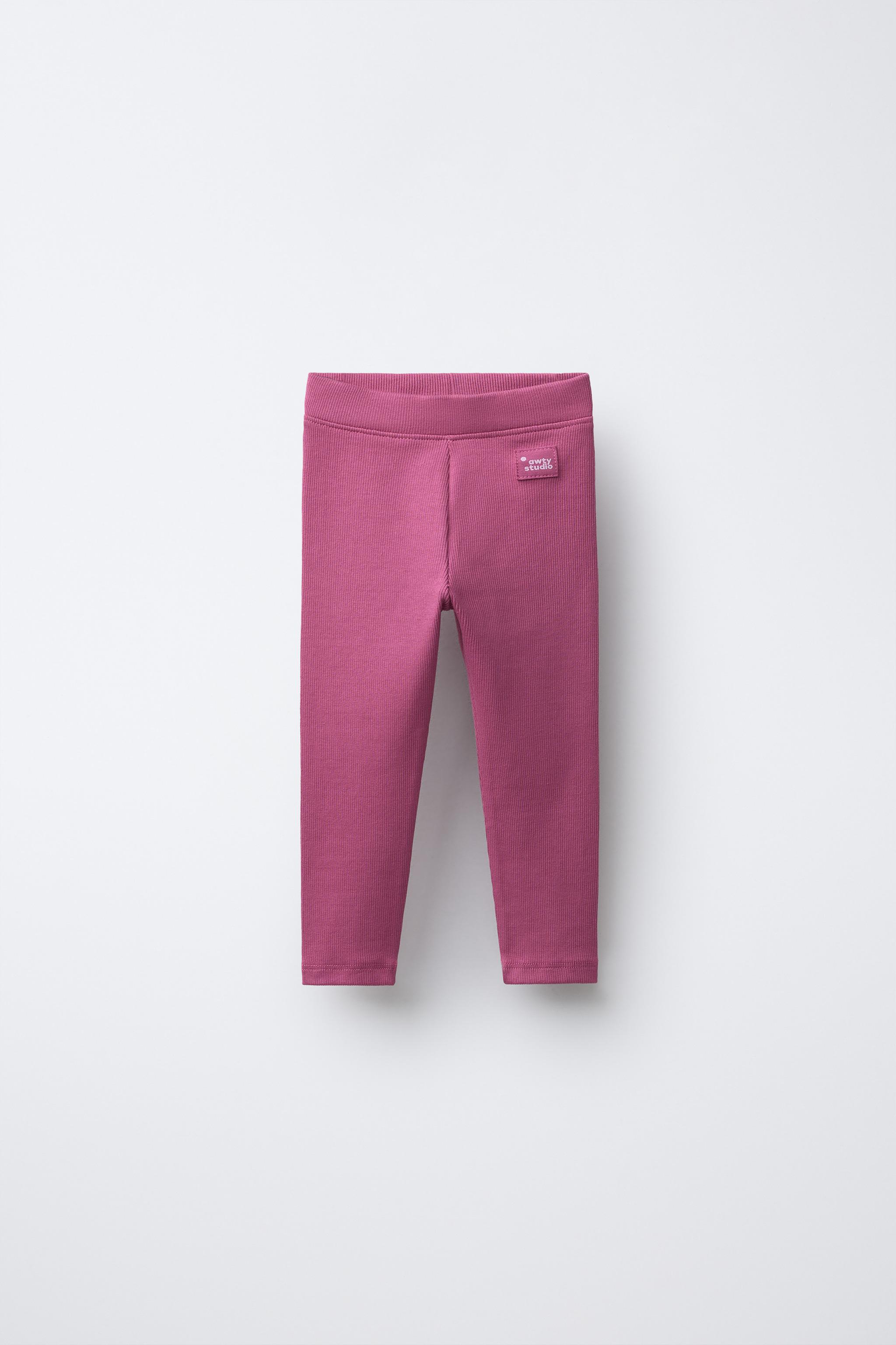 RIBBED LEGGINGS WITH LABEL — Raspberry