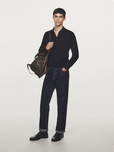 Zara Wool and cotton knit polo sweater - Navy blue