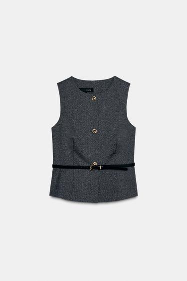 MARLED WAISTCOAT TOP WITH BELT - Grey marl by Zara