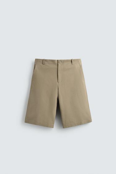 RELAXED FIT COTTON/LINEN BERMUDA SHORTS - Beige by Zara