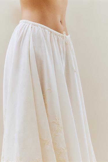 EMBROIDERED SKIRT - Ecru by Zara - Image 4