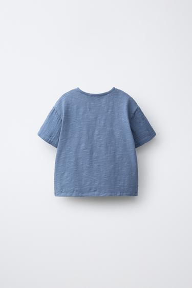 TEXTURED CONTRAST T-SHIRT - Blue by Zara - Image 1