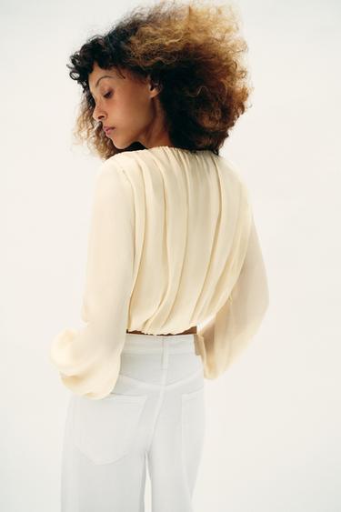 BLOUSE SATINÉE EFFET BALLON - Blanc cassé de Zara - Image 4