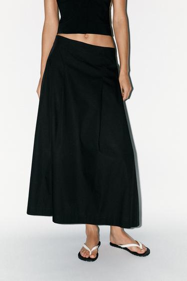 Zara PLEATED MIDI SKIRT - Black