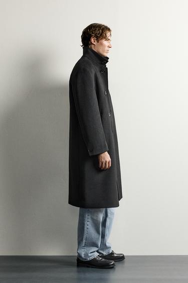 RELAXED-FIT HIGH-NECK COAT — Black 2