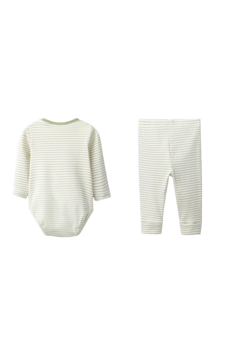 Conjunto de body y leggins a rayas bordadas 2