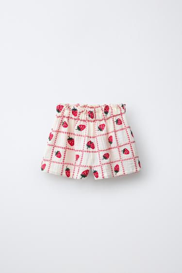 CASA LAWA X ZARA KIDS EMBROIDERED STRAWBERRY TEXTURED BERMUDA SHORTS - Ecru by Zara - Image 0
