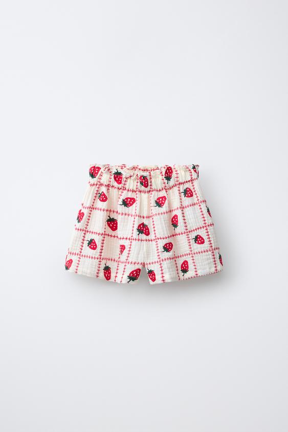 BERMUDA TEXTURA FRESAS BORDADAS CASA LAWA X ZARA KIDS - Crudo de Zara - Imagen 0