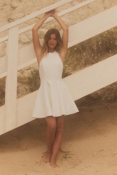 SHORT HALTER GODET DRESS - White by Zara