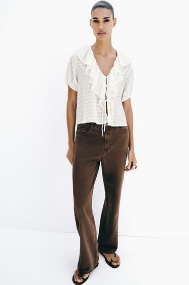 RUFFLED BLOUSE WITH BOWS - Oyster-white by Zara