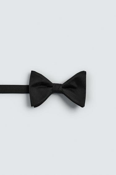 Zara WIDE 100% SILK BOW TIE - Black