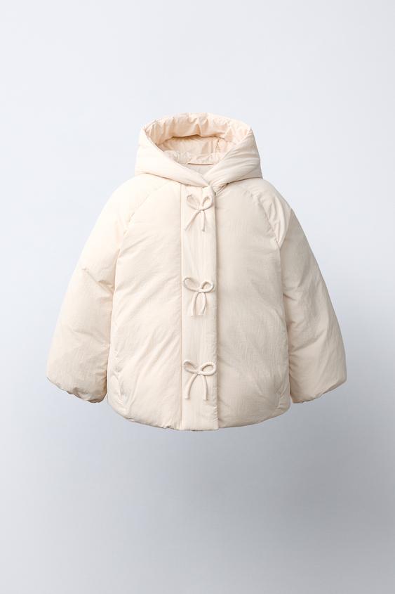 Zara WATER REPELLENT BOW PUFFER COAT - Ecru - Image 0