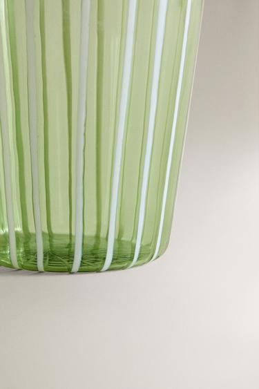 Zara STRIPED BOROSILICATE GLASS TUMBLER WITH LINES - Green