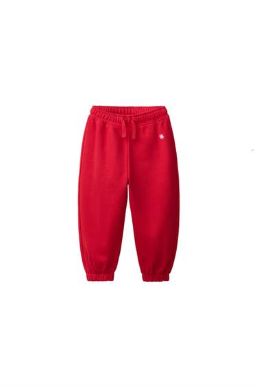 Zara DAISY EMBROIDERED PLUSH PANTS - Red