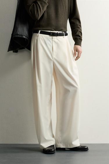 PANTALÓN PLIEGUES CON LANA - Crudo de Zara