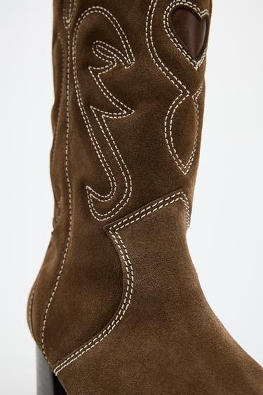 LEATHER EMBROIDERED BOOTS - Brown by Zara - Image 7