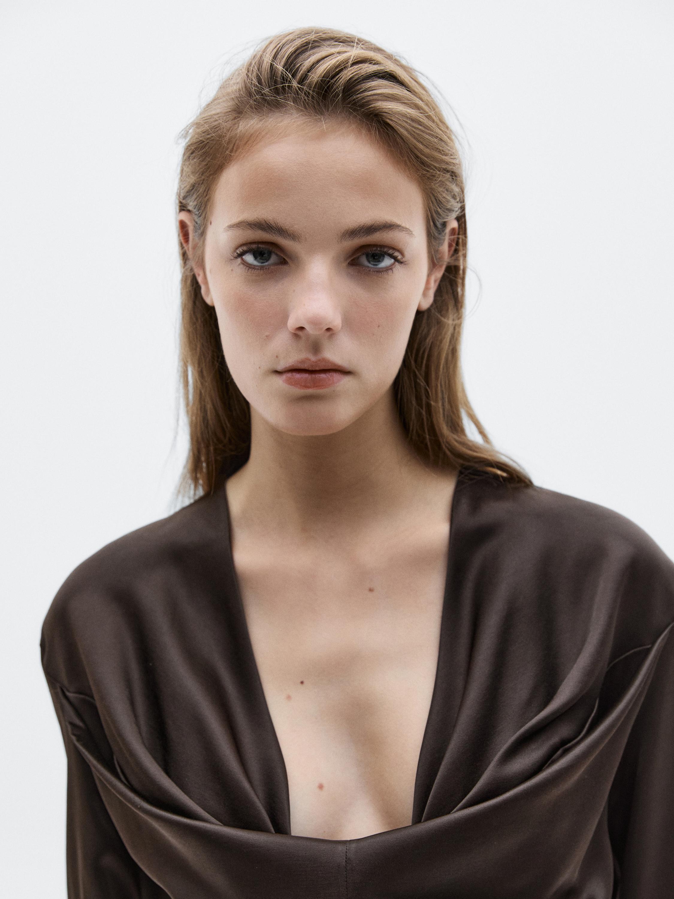 Satin blouse with neckline detail - LIMITED