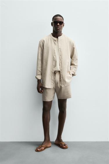 COTTON/LINEN BERMUDA SHORTS - Light beige by Zara - Image 0
