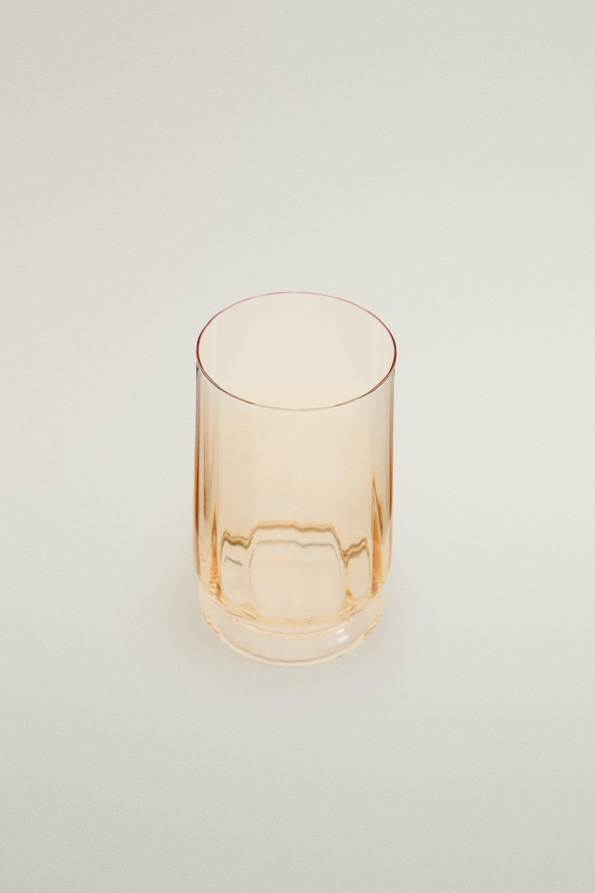 GLASS SOFT DRINK TUMBLER WITH LINES — Yellow