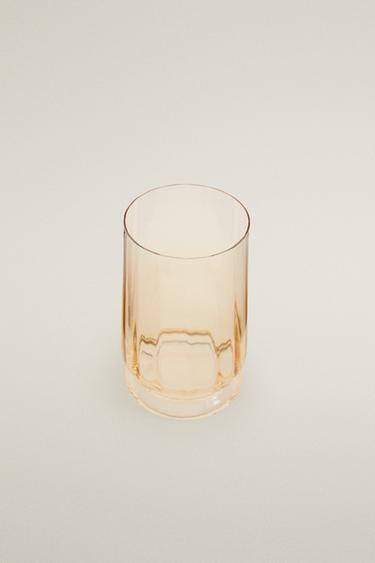 GLASS SOFT DRINK TUMBLER WITH LINES — Yellow 2
