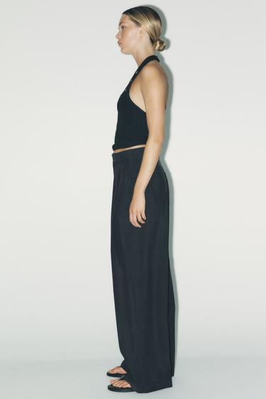 Zara MODAL PLEAT PANTS - Black