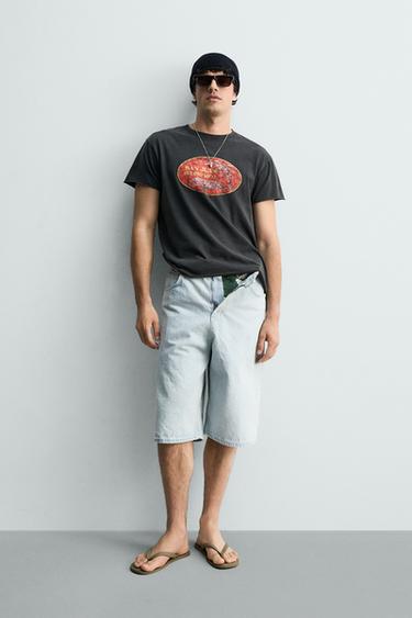 Zara WASHED PRINT RELAXED FIT T-SHIRT - Black - Image 0
