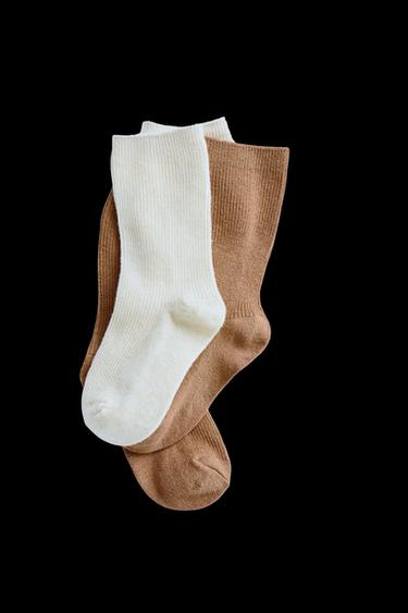 ZARA TIMELESS – 2ER-PACK GESTRICKTE SOCKEN - Cremefarben / Braun von Zara