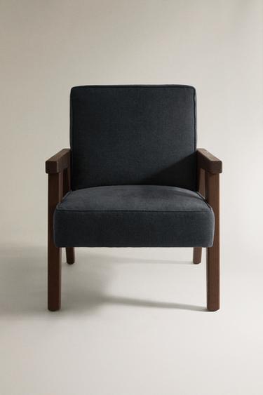 FAUTEUIL EN NOYER ET LIN ZARA HOME BY BLASCO - Bleu pétrole de Zara - Image 0