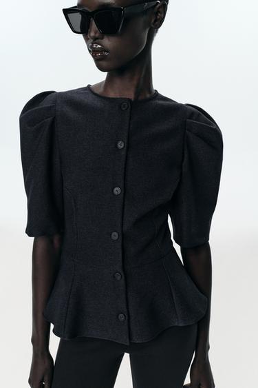 HAUT PEPLUM À MANCHES BOUFFANTES - Gris anthracite de Zara - Image 1