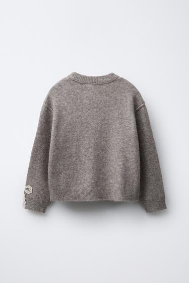 PULL EN MAILLE À NŒUDS AVEC DENTELLE - Marron / Taupe de Zara - Image 1