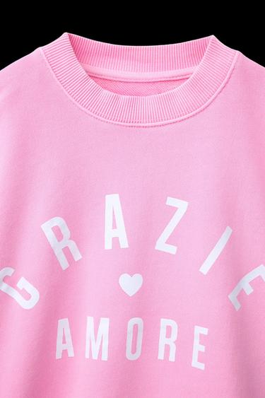 SWEATSHIRT MIT SCHRIFTZUG - Neonrosa von Zara