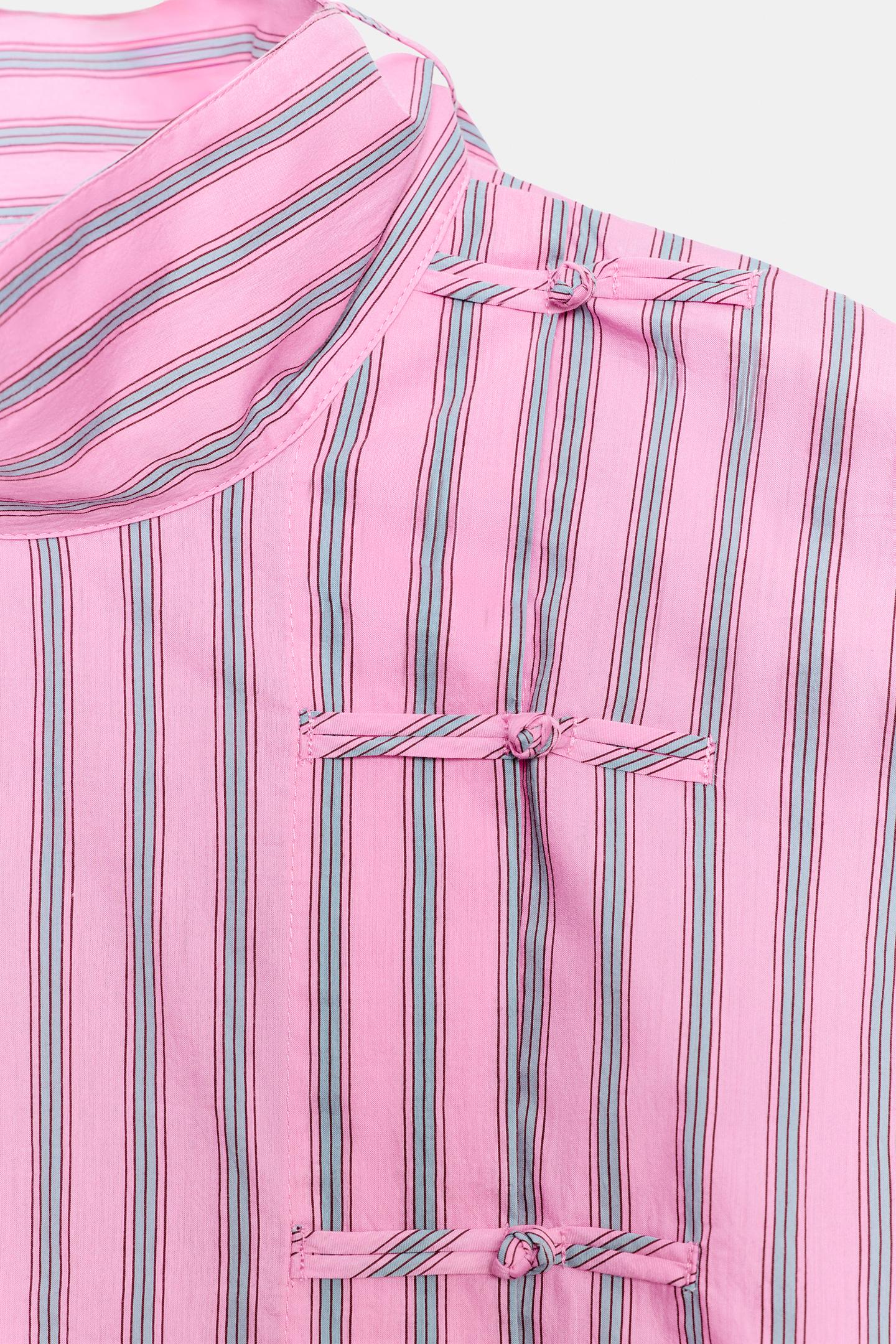 Женская рубашка Zara ZW Collection Striped Frog Fastening, цвет: Розовый — фото 7