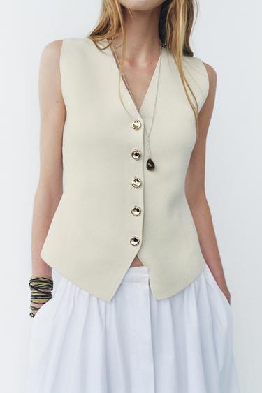 Zara SMOOTH KNIT VEST TOP - Mid-ecru - Image 0